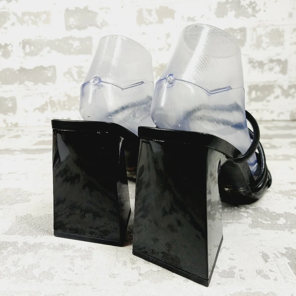 New Abound Austyn Black Block Heel Square Toe Strappy Sandals K309